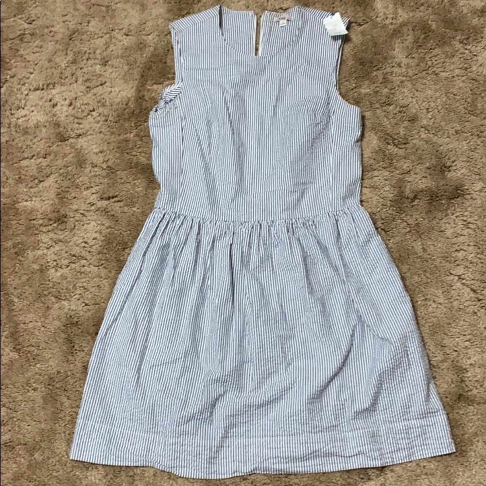 Blue and white striped dress
